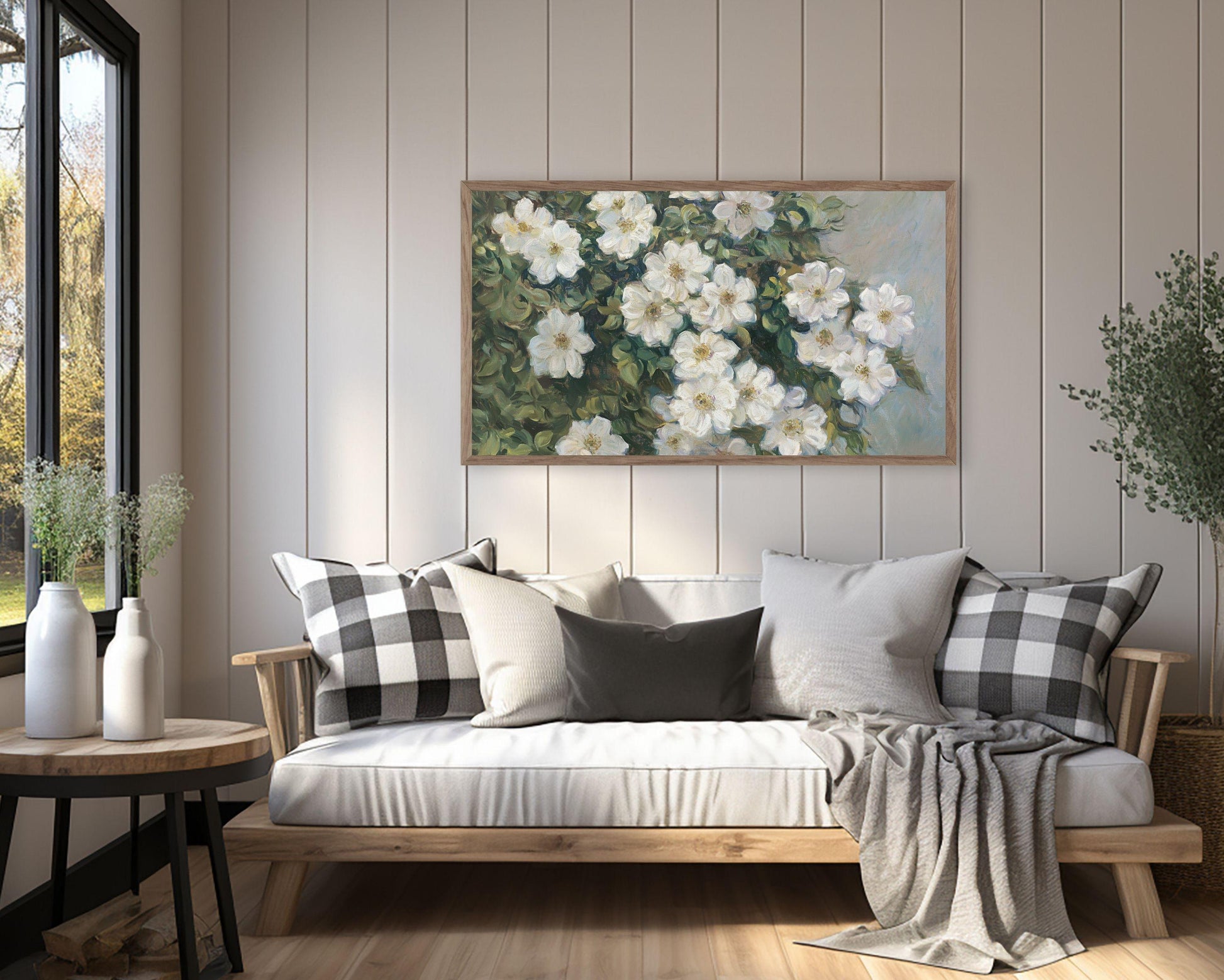 White Flowers Frame TV Art