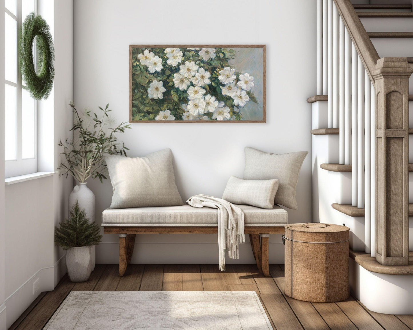White Flowers Frame TV Art