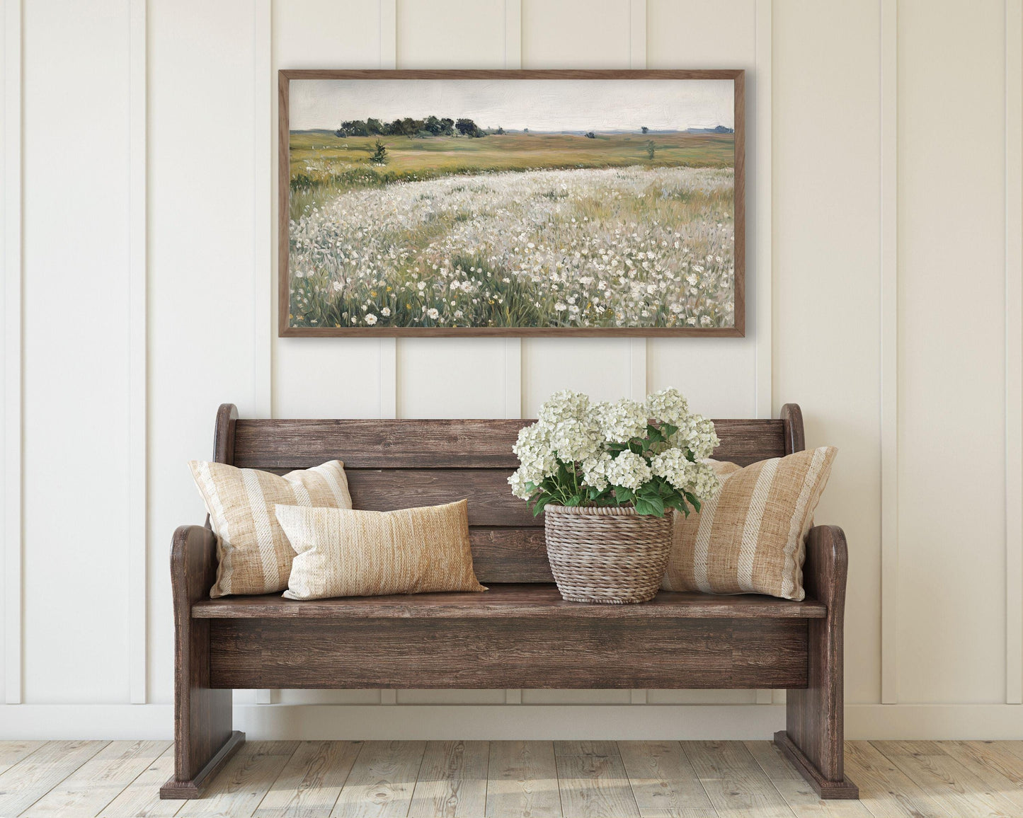 White Wildflower Field Frame TV Art