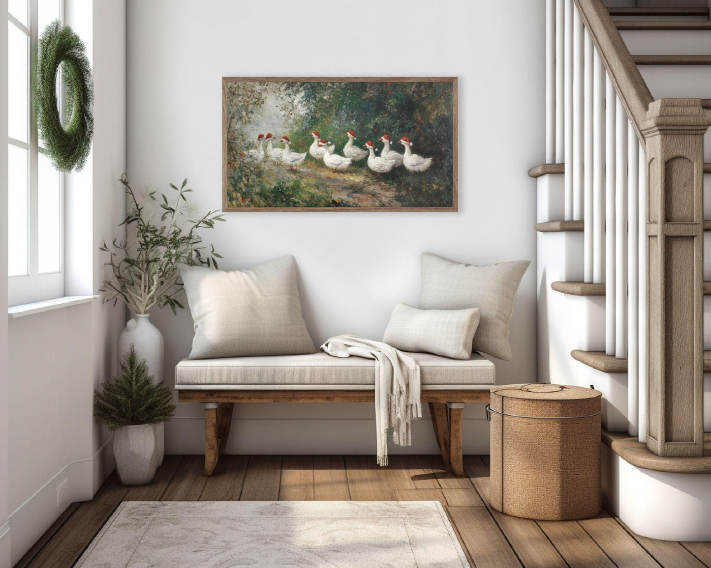 Christmas Geese in Santa Hats Frame TV Art