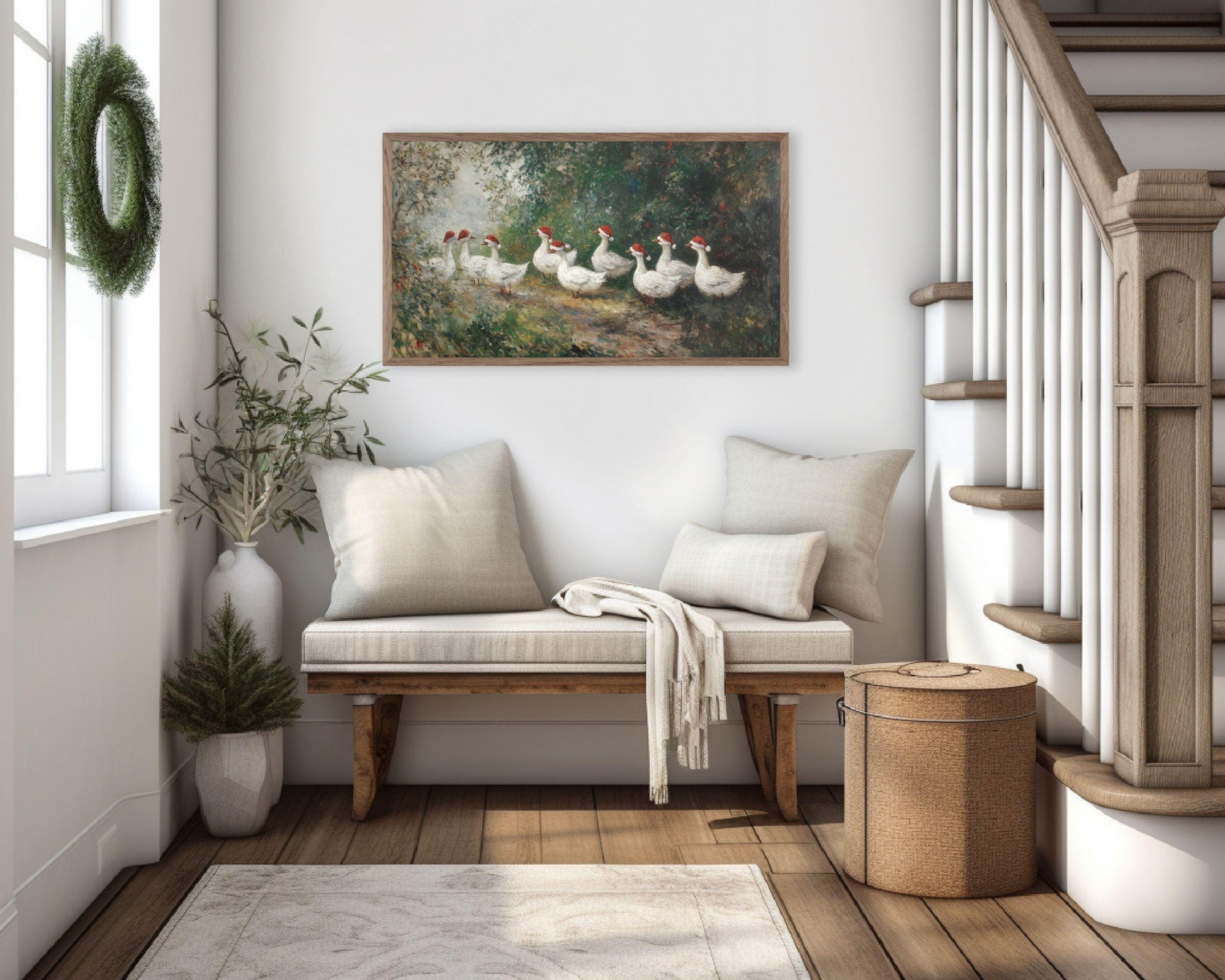 Christmas Geese in Santa Hats Frame TV Art