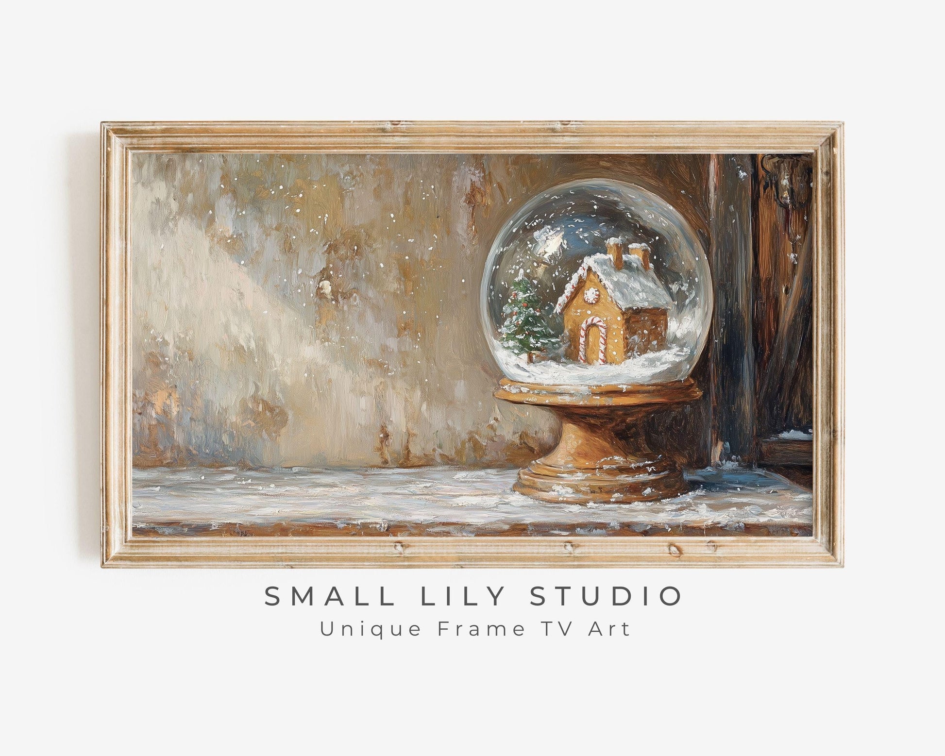 Gingerbread House in Snow Globe Frame TV Art