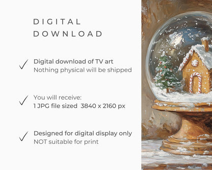 FRAME TV art Gingerbread House in Snow Globe, Cute Christmas Frame tv art for kids, Samsung Frame tv art Whimsical Winter Picture | TV589