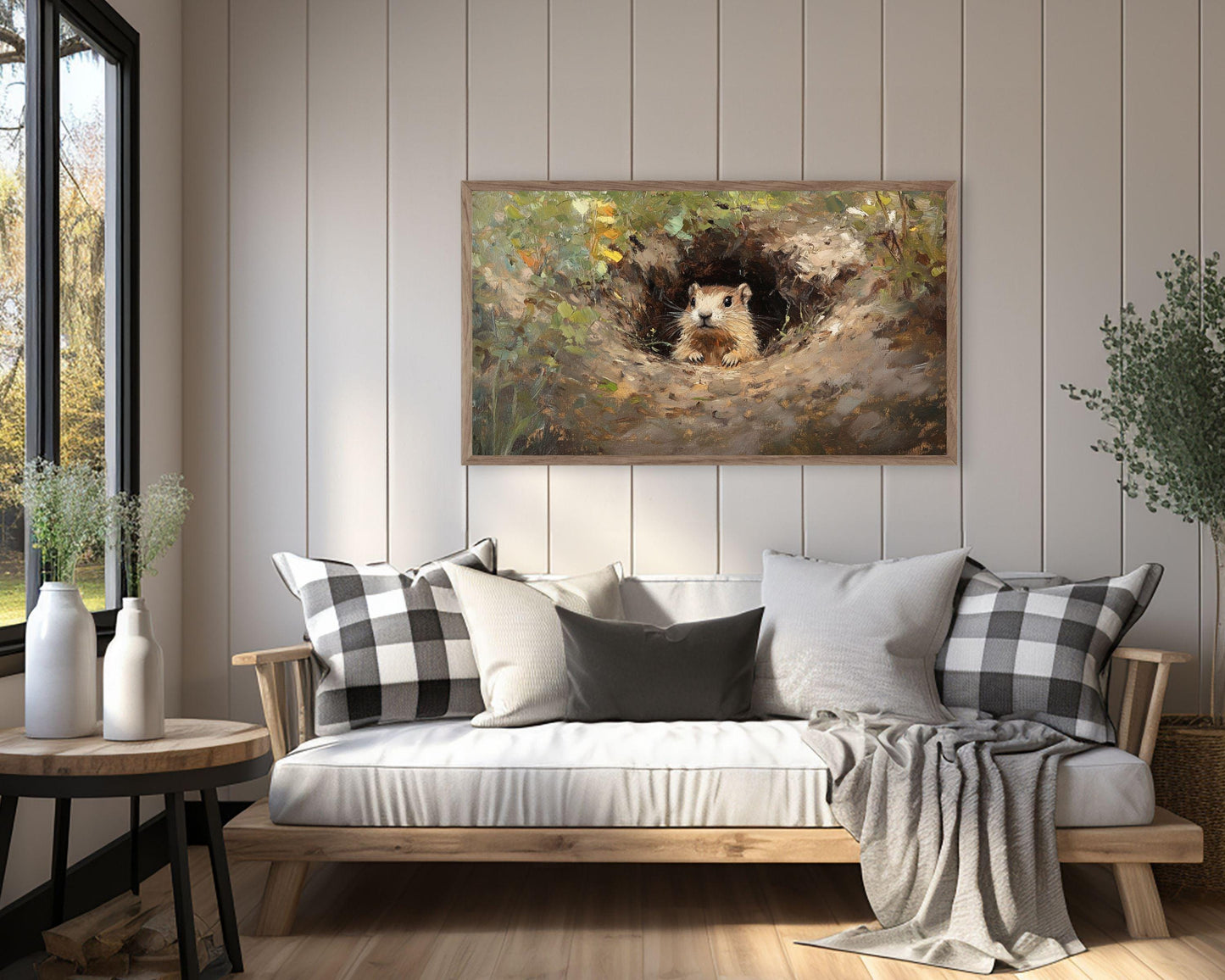 FRAME TV art Groundhog Day, Samsung Frame tv art Winter to Spring, Cute animal tv picture vintage painting style TV screensaver | TV591