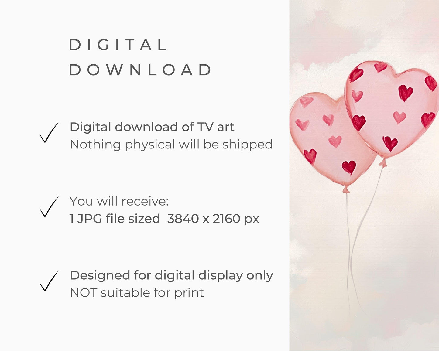 FRAME TV art Valentines Heart Balloons, Samsung Frame tv art Valentine's Day, Pink red hearts vday birthday love cute tv screensaver | TV617