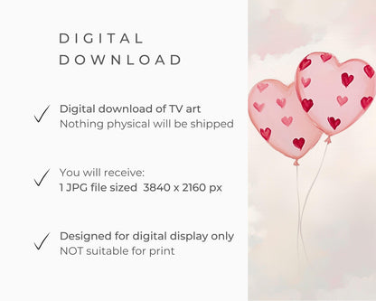 FRAME TV art Valentines Heart Balloons, Samsung Frame tv art Valentine's Day, Pink red hearts vday birthday love cute tv screensaver | TV617