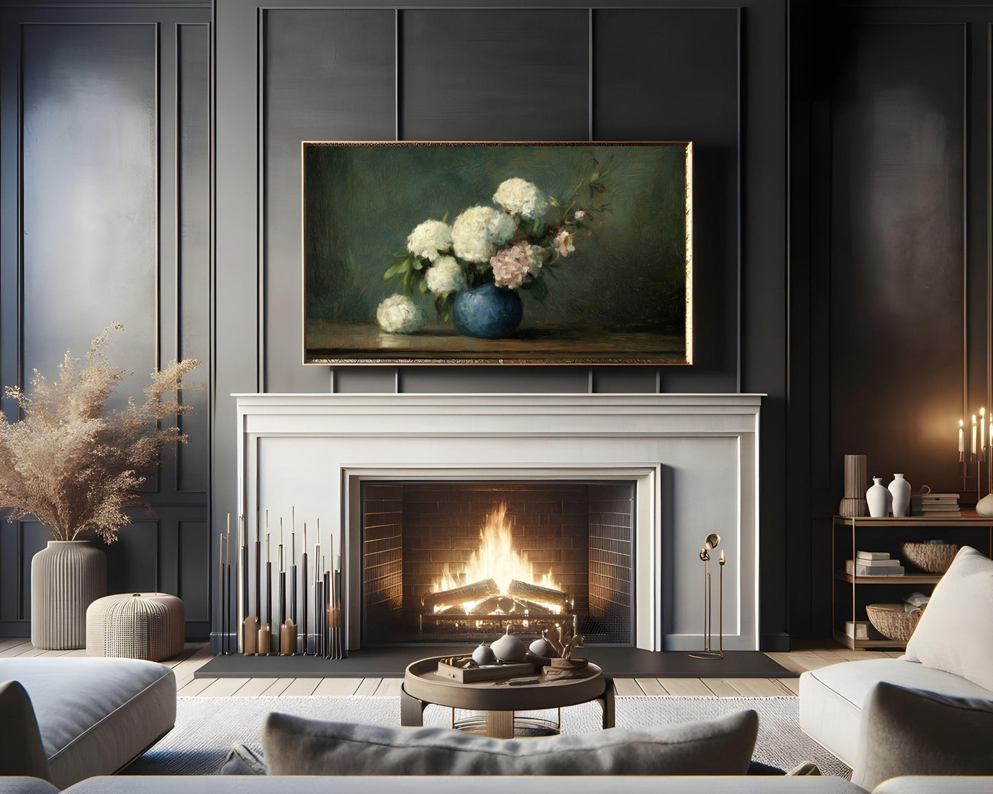 Hydrangeas in Blue Vase Frame TV Art