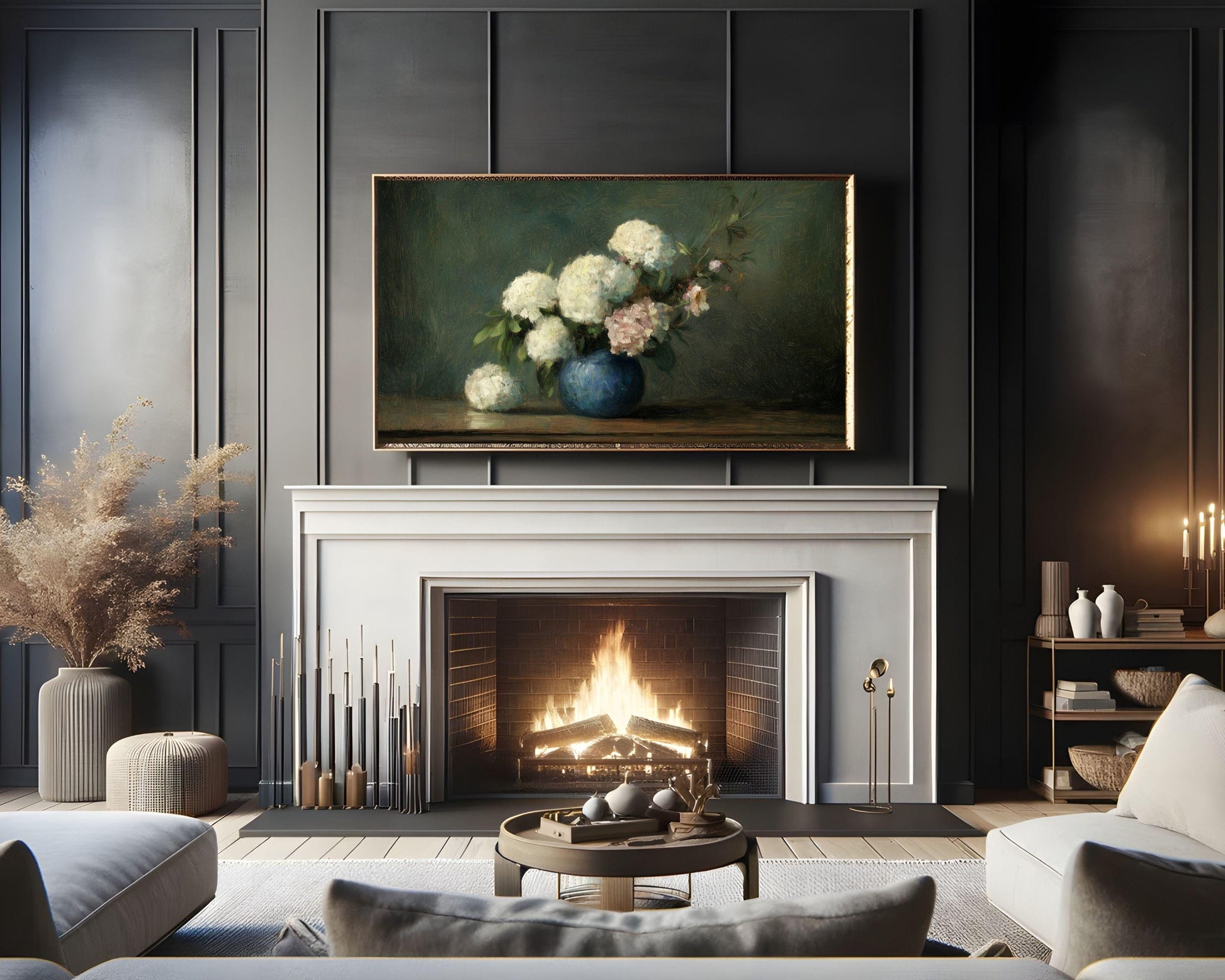 Hydrangeas in Blue Vase Frame TV Art