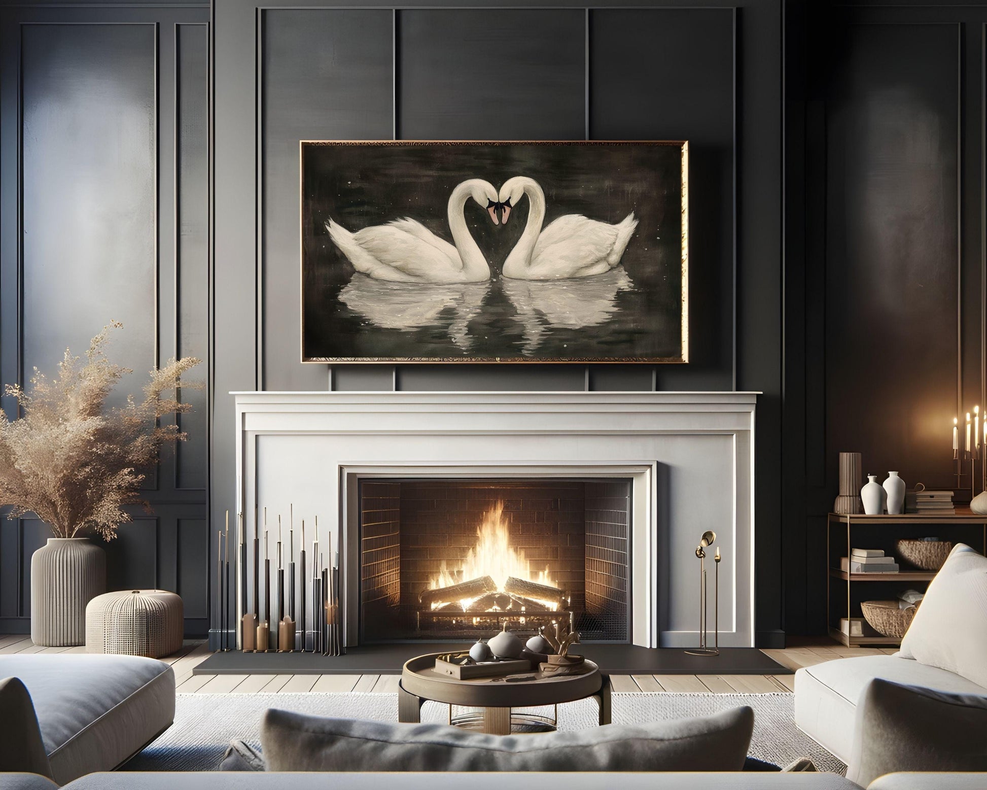 Two White Swans Frame TV Art