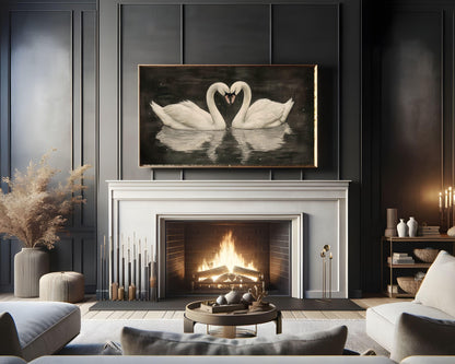 Two White Swans Frame TV Art