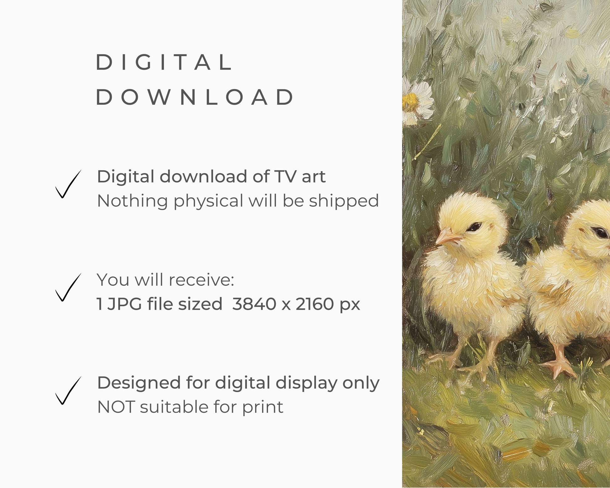 FRAME TV art Easter Chicks, Cute Easter tv artwork for kids, Farmhouse Easter Samsung Frame tv vintage painting style screensaver | TV614