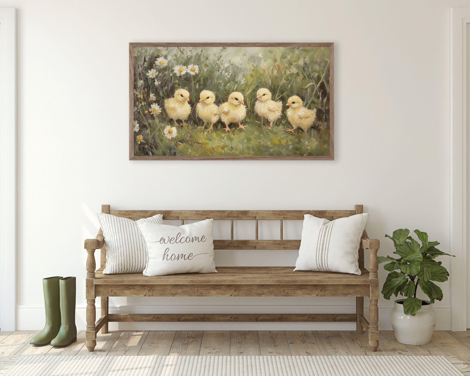 FRAME TV art Easter Chicks, Cute Easter tv artwork for kids, Farmhouse Easter Samsung Frame tv vintage painting style screensaver | TV614