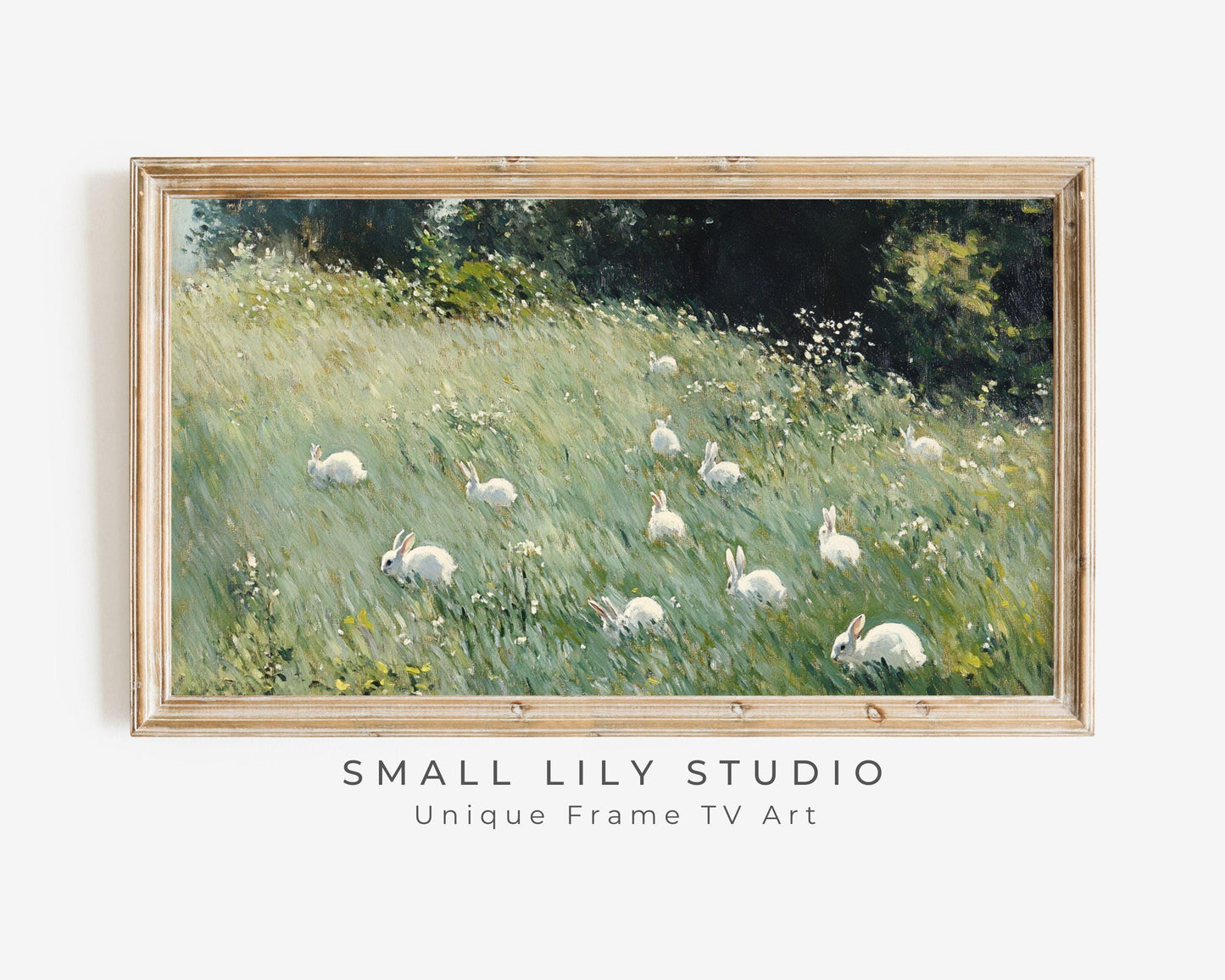 White Bunnies in Grass Frame TV Art