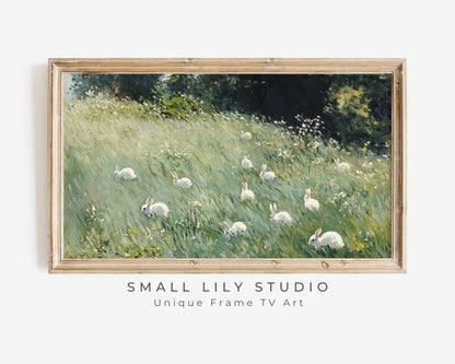 White Bunnies in Grass Frame TV Art