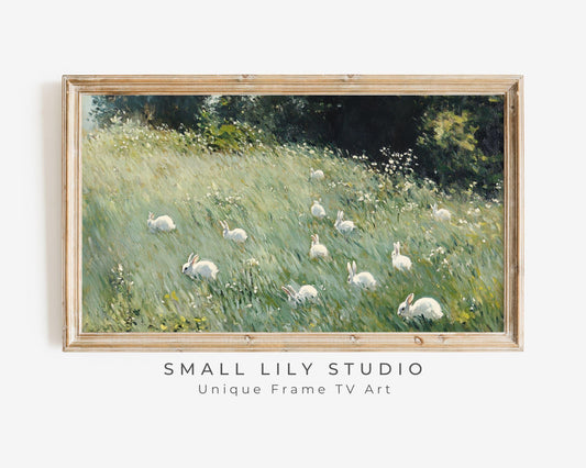 White Bunnies in Grass Frame TV Art
