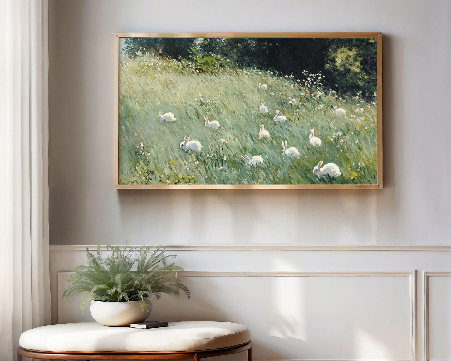 White Bunnies in Grass Frame TV Art