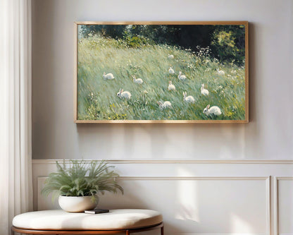 White Bunnies in Grass Frame TV Art