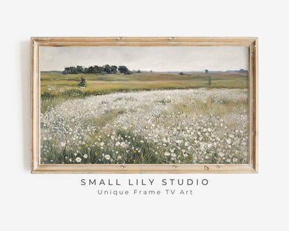 White Wildflower Field Frame TV Art