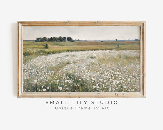 White Wildflower Field Frame TV Art
