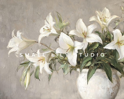 FRAME TV art White Lilies Still Life, Spring Samsung Frame tv art rustic farmhouse, Neutral floral tv artwork cottage decor | TV577