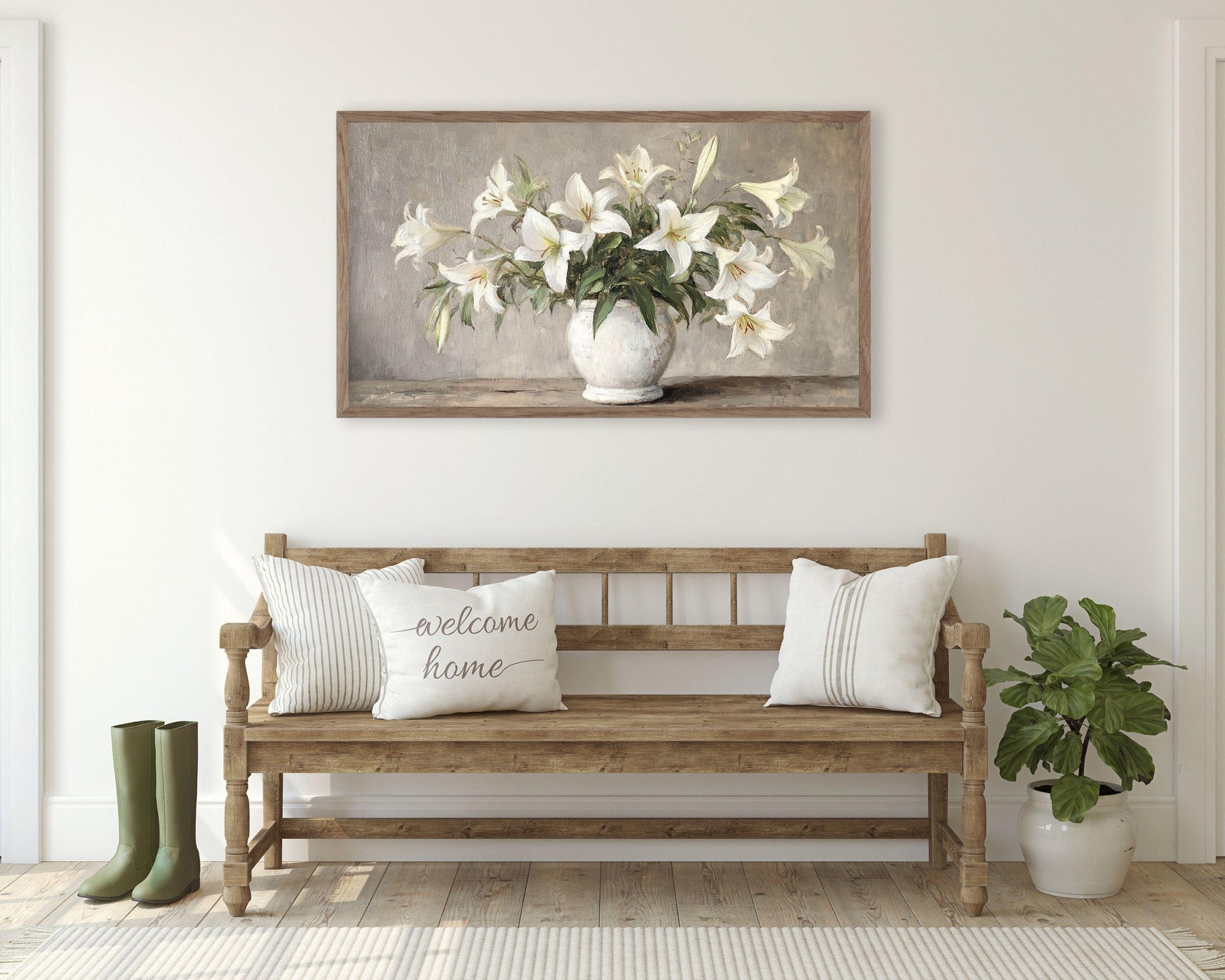 FRAME TV art White Lilies Still Life, Spring Samsung Frame tv art rustic farmhouse, Neutral floral tv artwork cottage decor | TV577