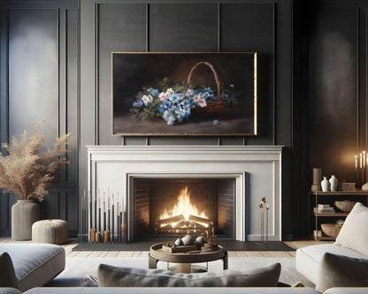 Moody Blue Floral Basket Frame TV Art