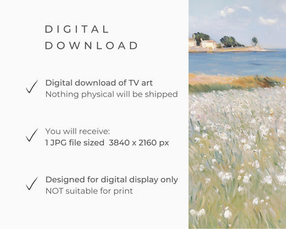 FRAME TV art White Wildflowers by the Sea, Spring field of flowers Samsung Frame tv art floral, Summer coastal flowers tv artwork | TV626