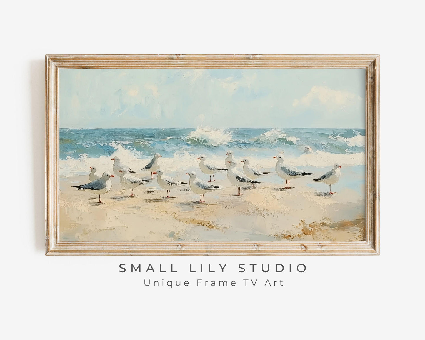 FRAME TV art Seagulls on Beach, Coastal Samsung Frame tv art, Summer ocean waves seaside holiday picture, Bird lover tv screensaver | TV629