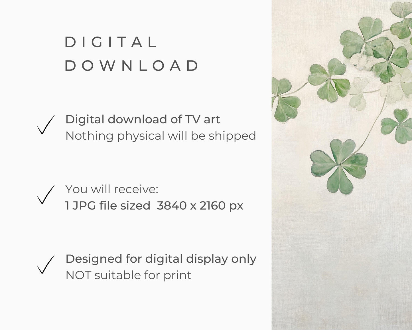 FRAME TV art St Patrick's Day Clovers, Minimalist Farmhouse St Paddy's Day Samsung Frame tv art, Rustic shamrocks screensaver green | TV636