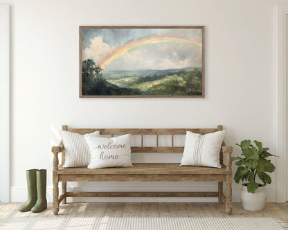 FRAME TV art Rainbow in Countryside, Rustic Farmhouse St Patrick's Day Samsung Frame tv art, Spring Frame tv picture moody landscape | TV637