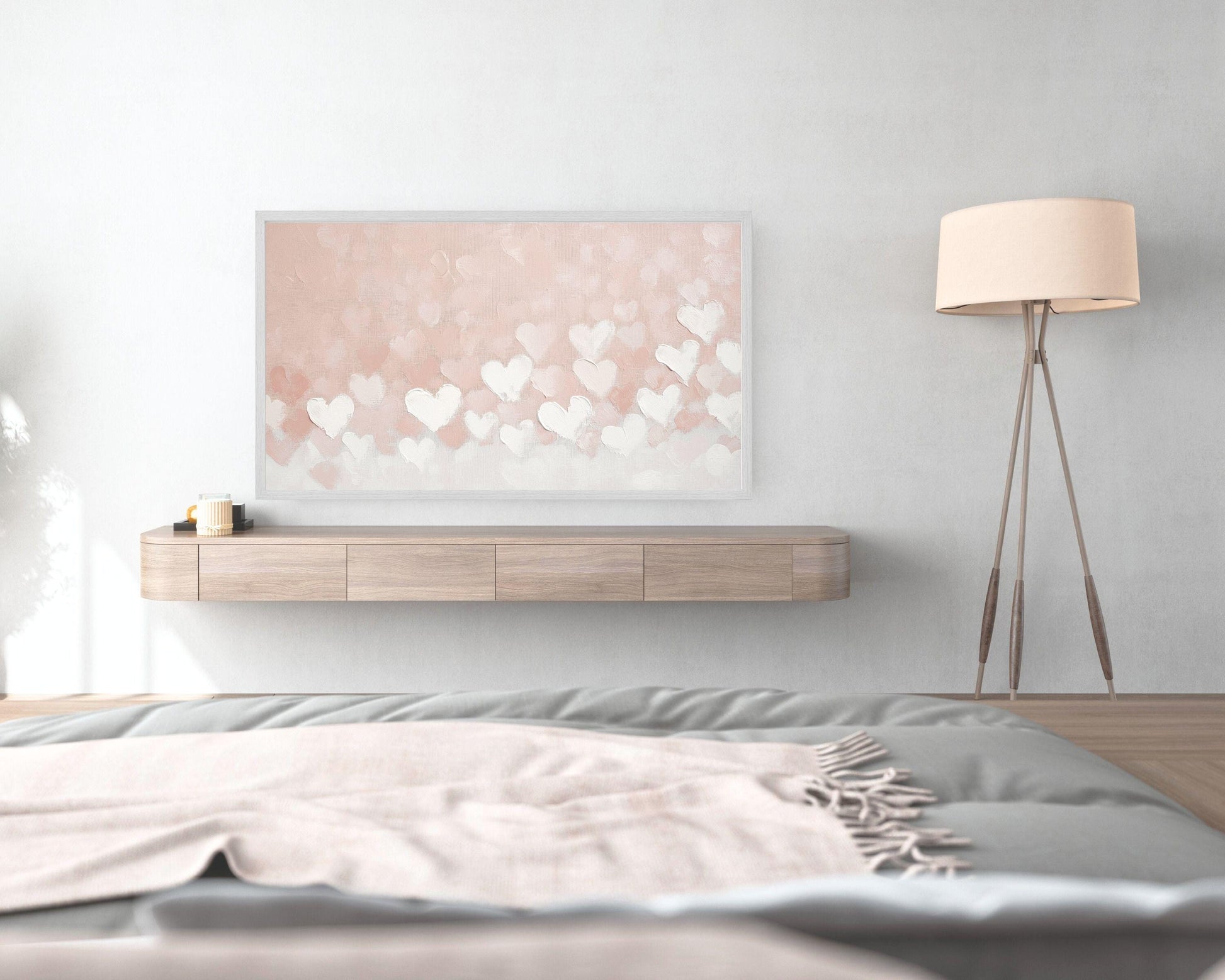 Valentines White Hearts on Pink Frame TV Art