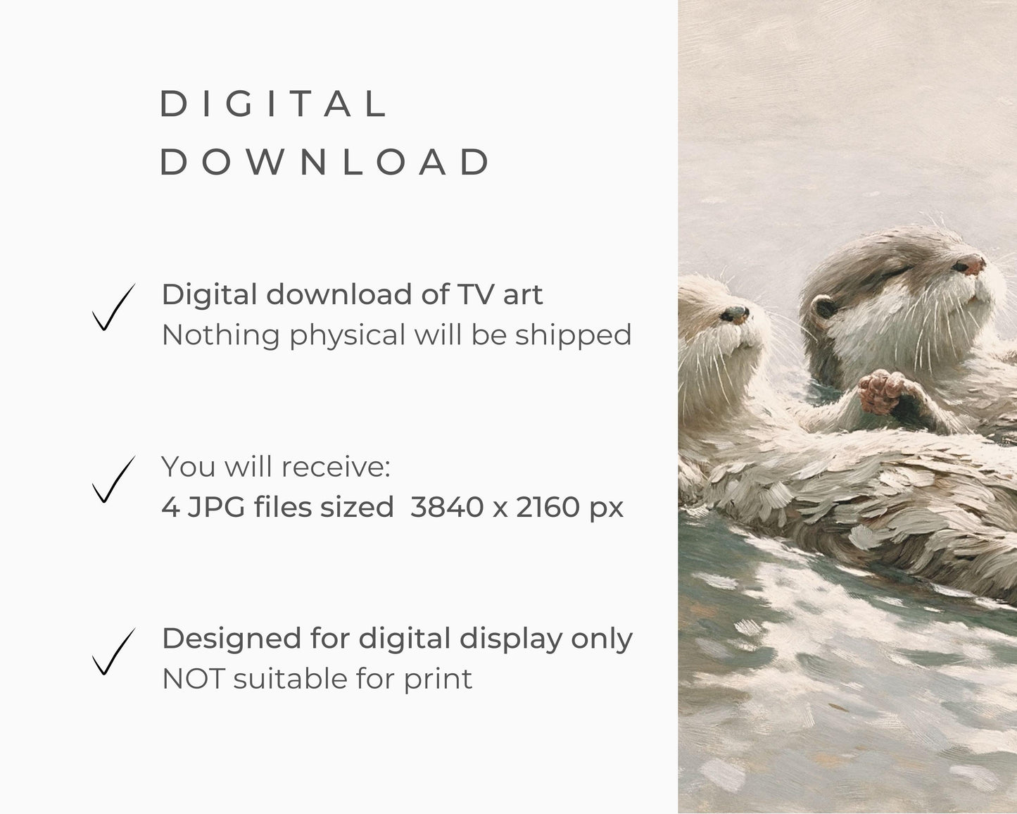 Valentine's Day FRAME TV art BUNDLE, Samsung Frame tv art romantic, Cute Vday tv art vintage style painting otters doves flowers | TV610