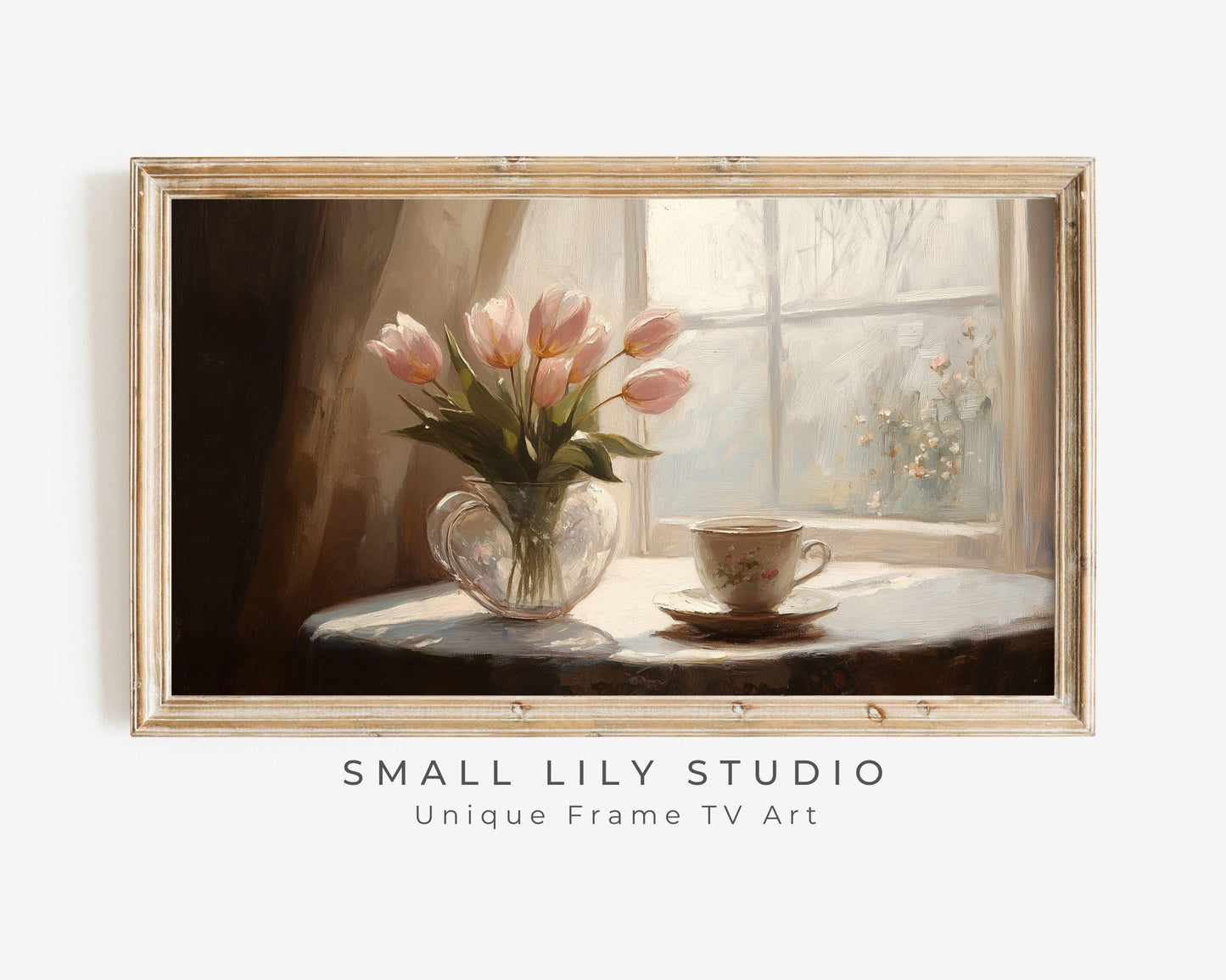 Spring Pink Tulips and Tea Frame TV Art