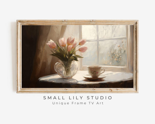 Spring Pink Tulips and Tea Frame TV Art