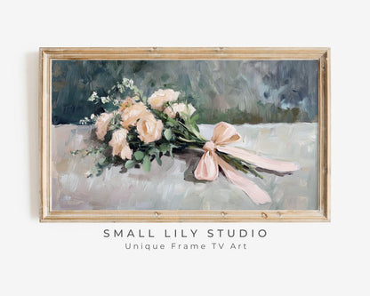 Pink Flowers with Bow Frame TV Art