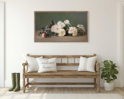 Pink Roses on Green Frame TV Art