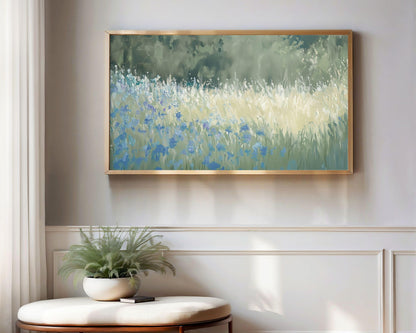 Blue Wildflower Field Vintage Style Painting Frame TV Art
