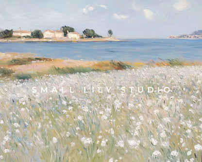 FRAME TV art White Wildflowers by the Sea, Spring field of flowers Samsung Frame tv art floral, Summer coastal flowers tv artwork | TV626