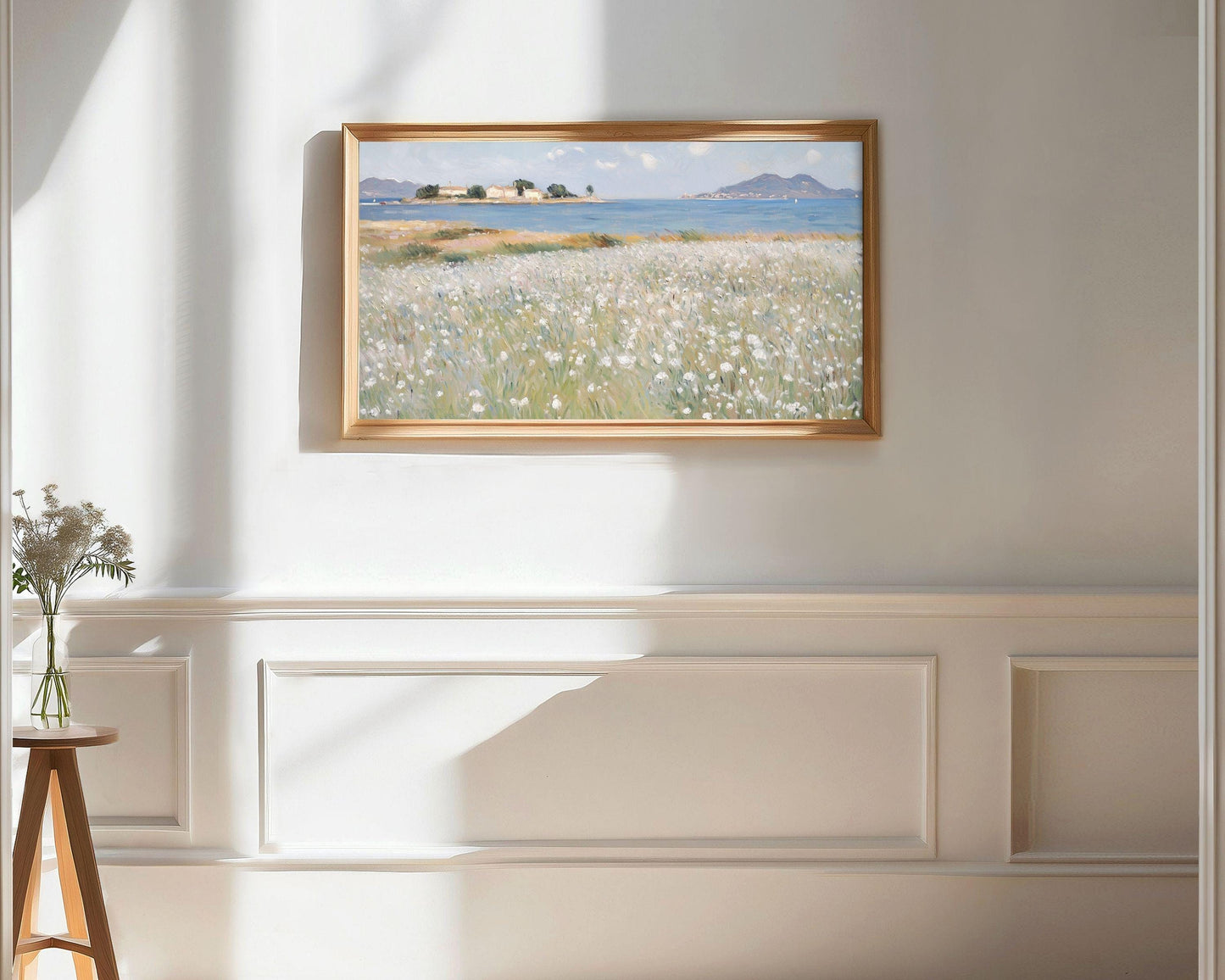 FRAME TV art White Wildflowers by the Sea, Spring field of flowers Samsung Frame tv art floral, Summer coastal flowers tv artwork | TV626