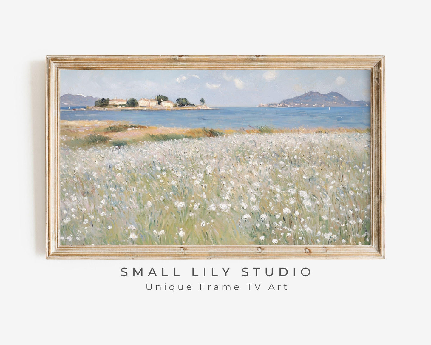 White Wildflowers by the Sea Frame TV Art