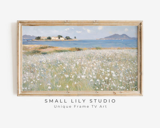 White Wildflowers by the Sea Frame TV Art