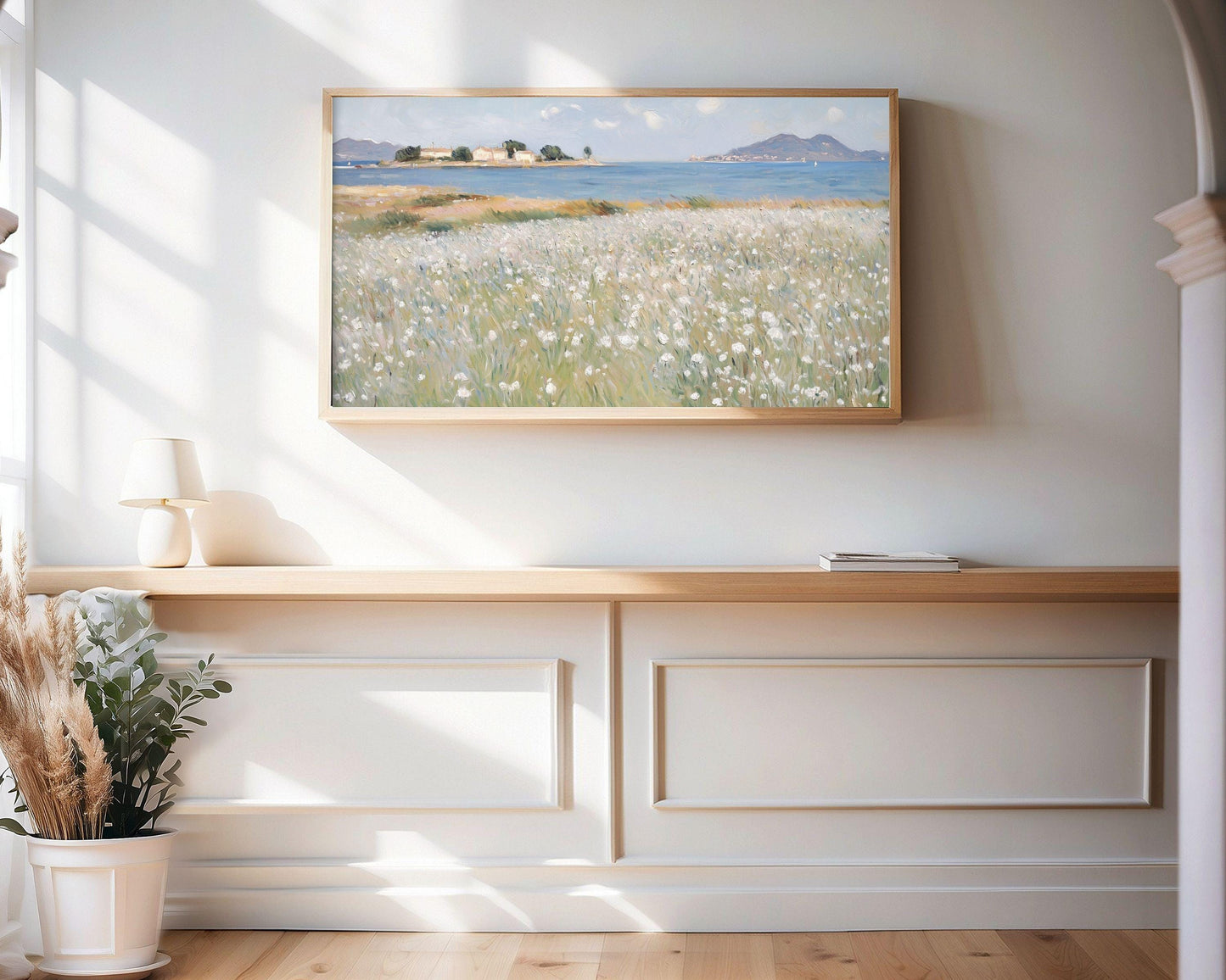 FRAME TV art White Wildflowers by the Sea, Spring field of flowers Samsung Frame tv art floral, Summer coastal flowers tv artwork | TV626