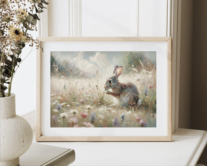 Rabbit in Wildflower Field Printable Wall Art