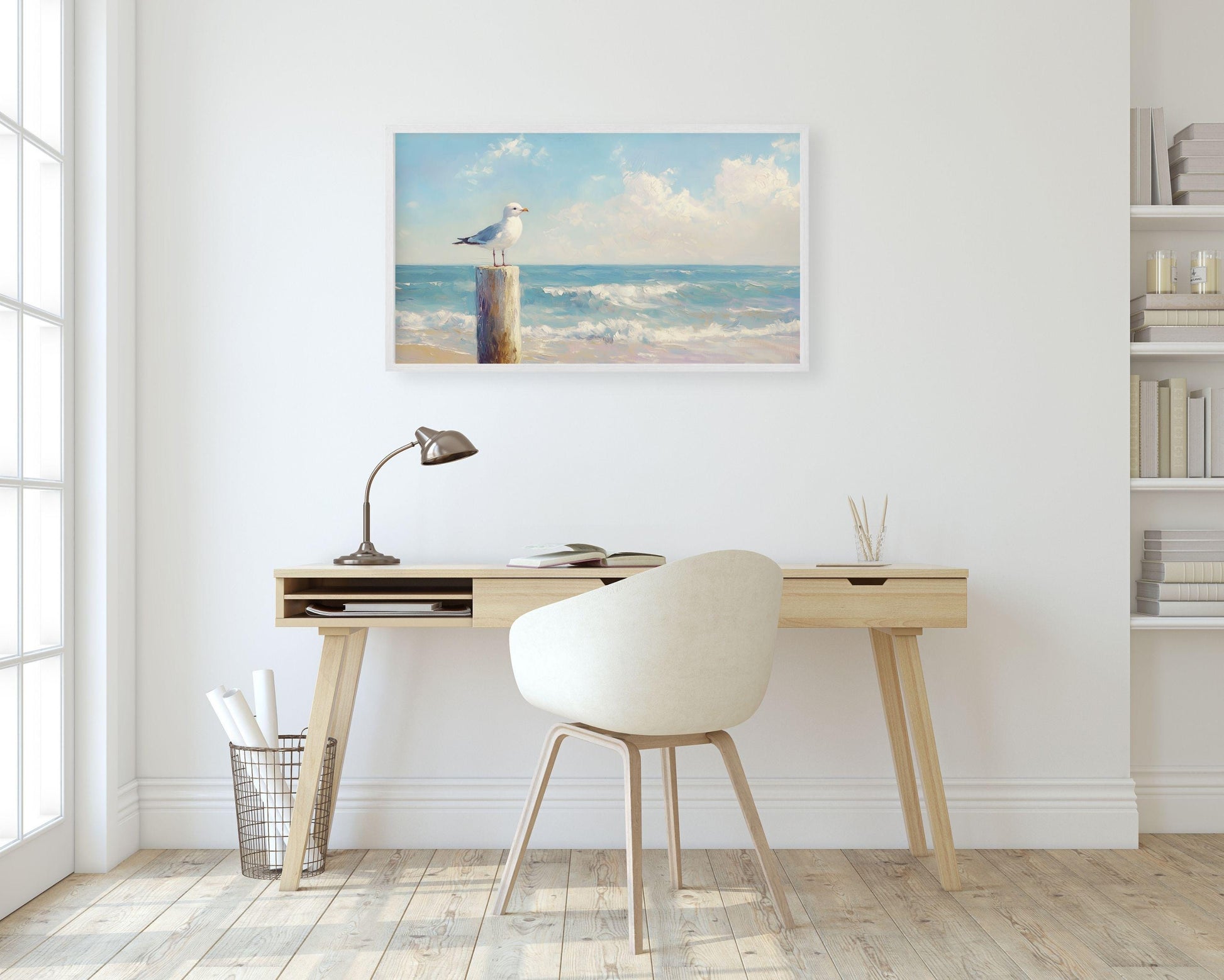 FRAME TV art Seagull on Beach, Coastal Samsung Frame tv art, Fun Cute Summer Tropical picture, Bird lover tv screensaver blue | TV630