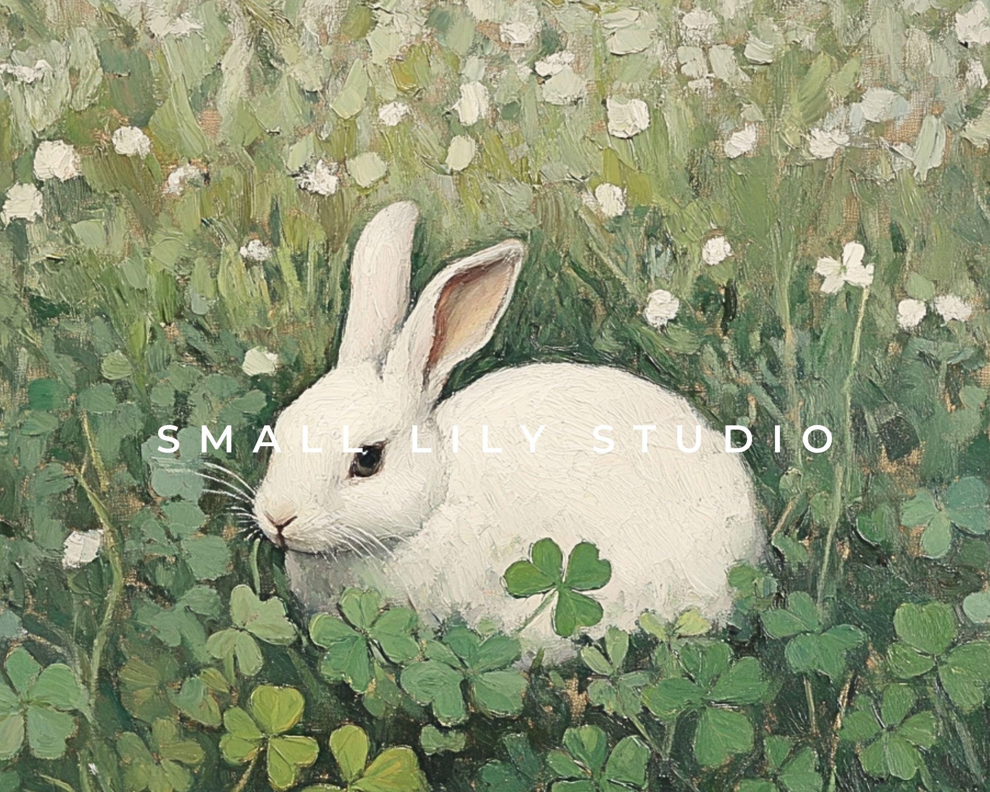 FRAME TV art White Rabbit in Clovers, Spring Samsung Frame tv art Easter bunny, St Patrick's Day vintage style painting green | TV635