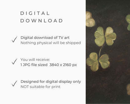 FRAME TV art Moody St Patrick's Day Shamrocks, St Paddy's Day Samsung Frame tv art minimalist farmhouse, Rustic dark green clovers | TV682