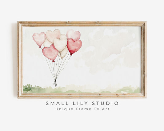 FRAME TV art Pink and Red Heart Balloons, Valentine's Day Samsung Frame tv art, Cute watercolor painting birthday vday love romantic | TV639