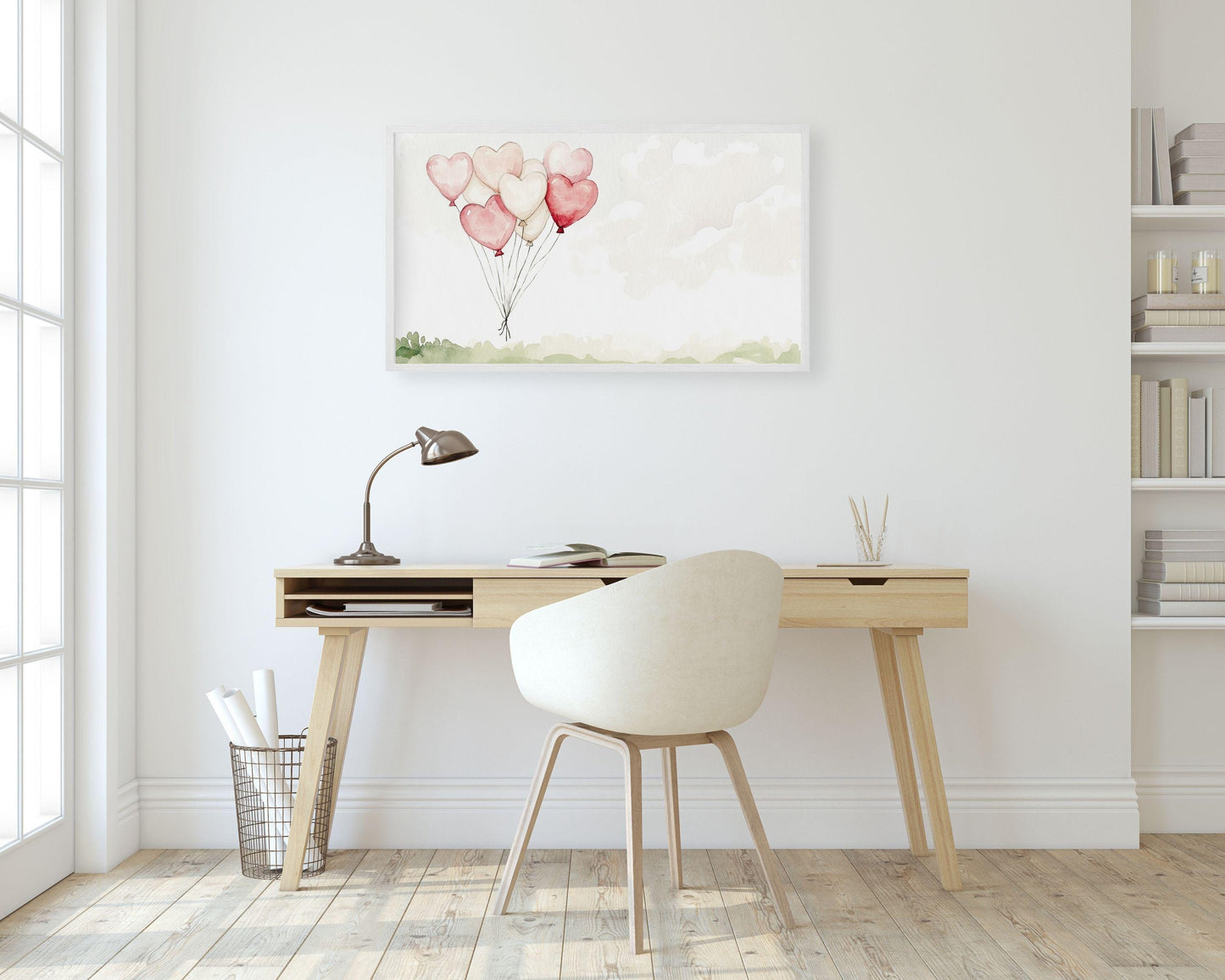 Valentines Pink and Red Heart Balloons Frame TV Art