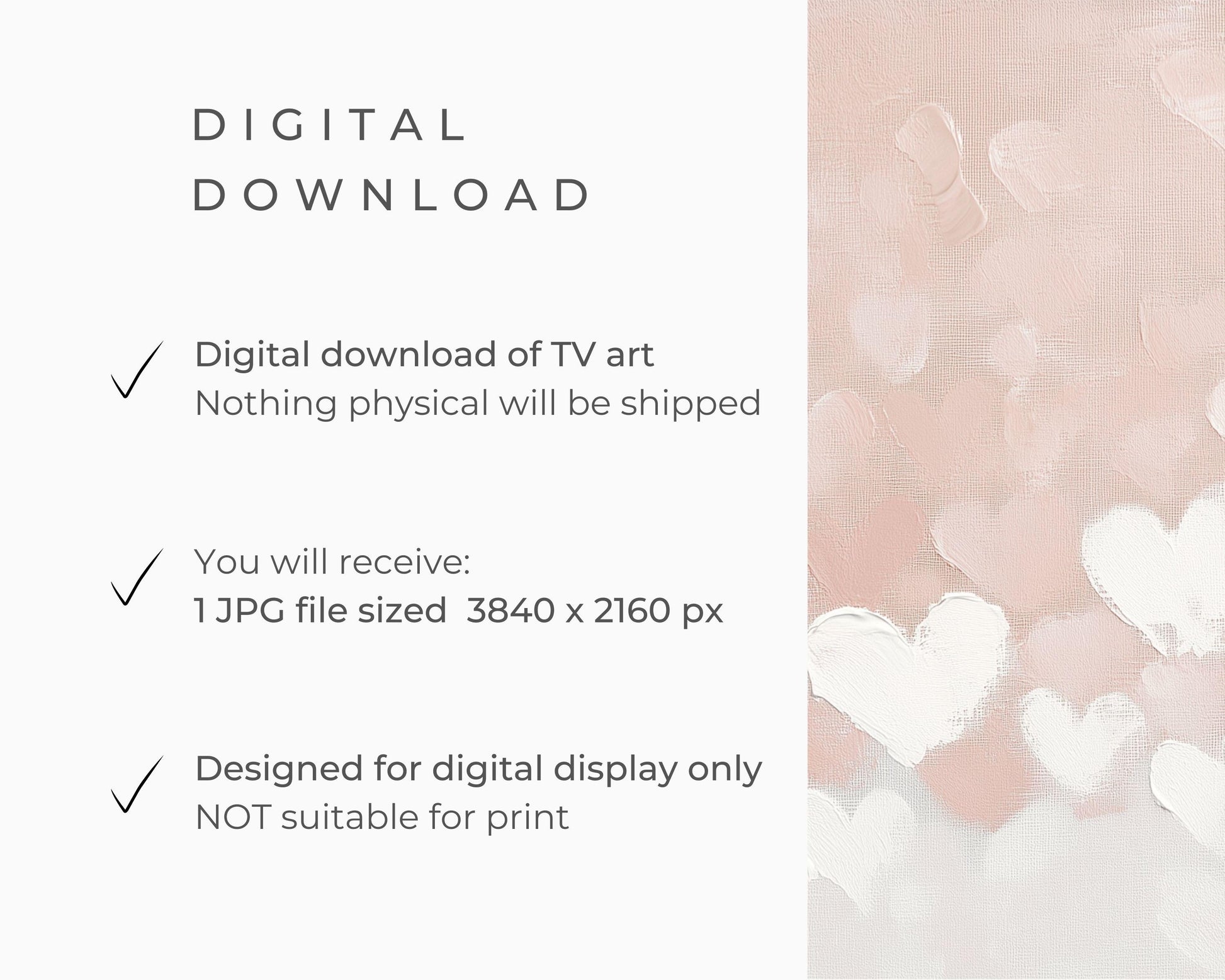 FRAME TV art Valentines White Hearts on Pink, Valentine's Day Samsung Frame tv art, Cute pastel painting birthday romantic vday love | TV640