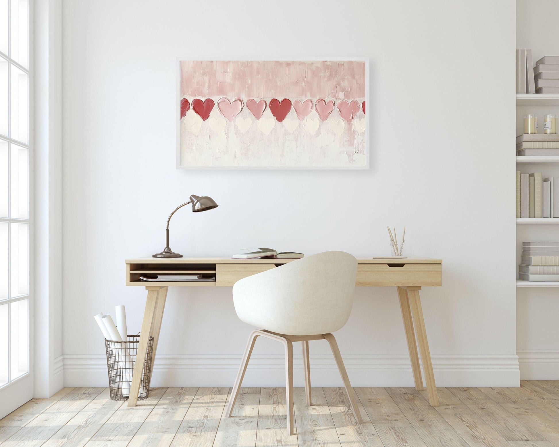 FRAME TV art Pink and Red Hearts, Valentine's Day Samsung Frame tv art, Cute pastel textured painting birthday romantic vday love | TV642